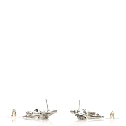Chanel Pearl Crystal CC Star Bird Drop Earrings Silver Pearly White 3 of 5