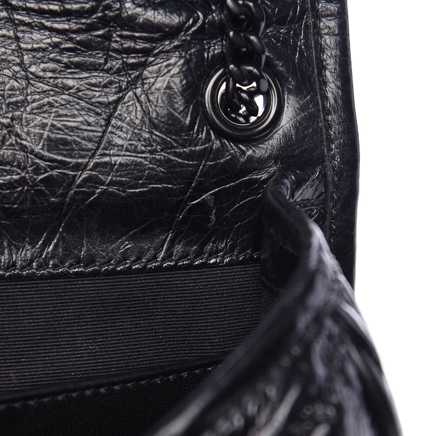 Crinkled Calfskin Matelasse Monogram Baby Niki Chain Satchel Black