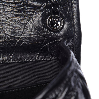 Saint Laurent Crinkled Calfskin Matelasse Monogram Baby Niki Chain Satchel Black 12 of 14