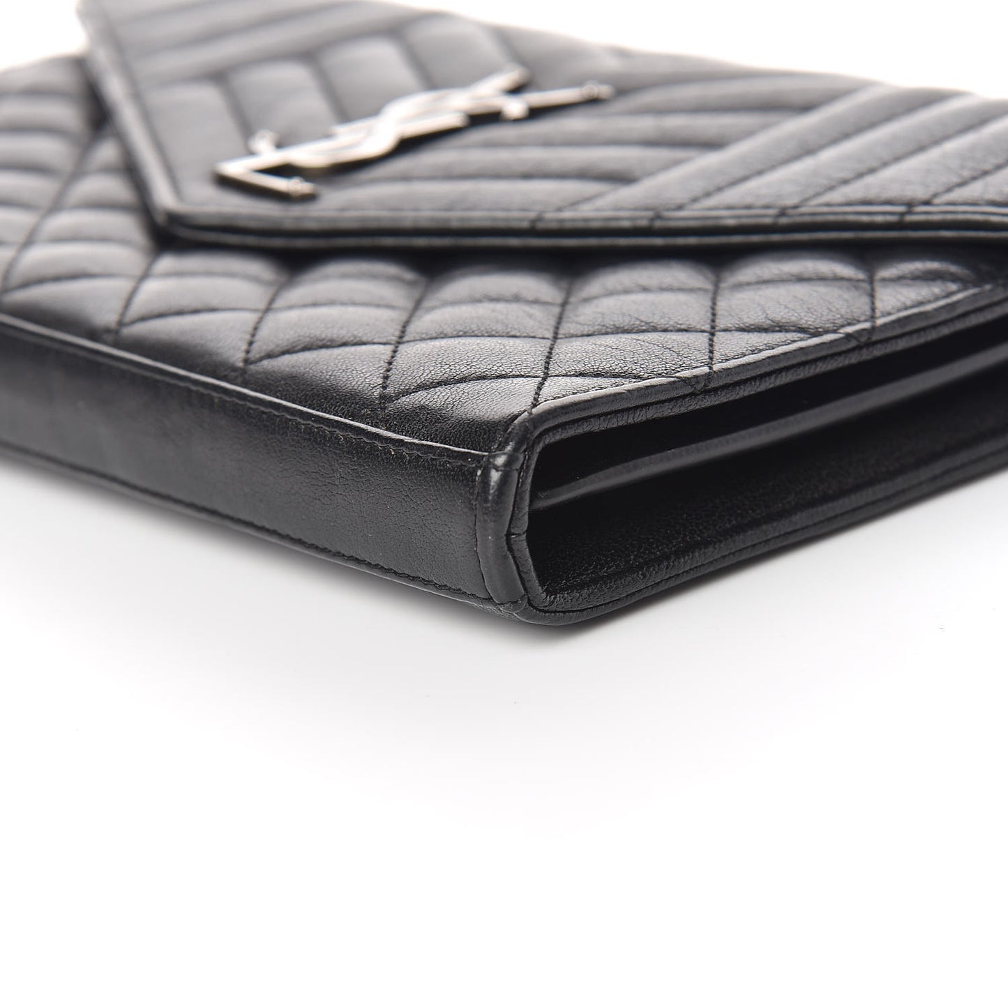 Sheepskin Tri-Quilt Monogram Envelope Chain Wallet Black