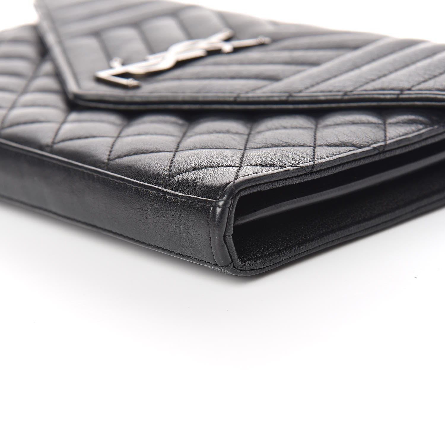Saint Laurent Sheepskin Tri-Quilt Monogram Envelope Chain Wallet Black 6 of 10