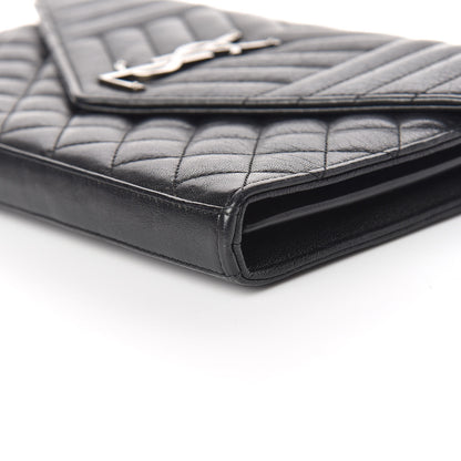 Saint Laurent Sheepskin Tri-Quilt Monogram Envelope Chain Wallet Black 6 of 10