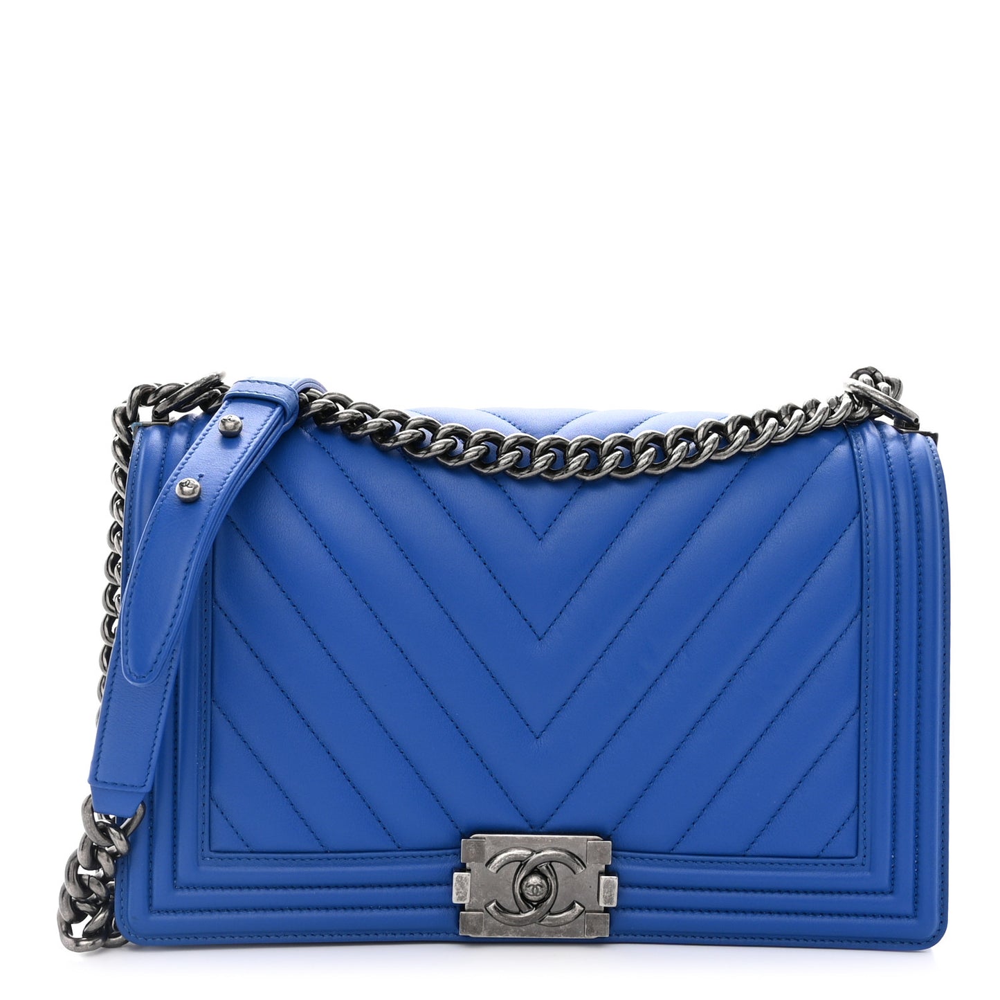 Lambskin Chevron Quilted New Medium Boy Flap Bright Blue