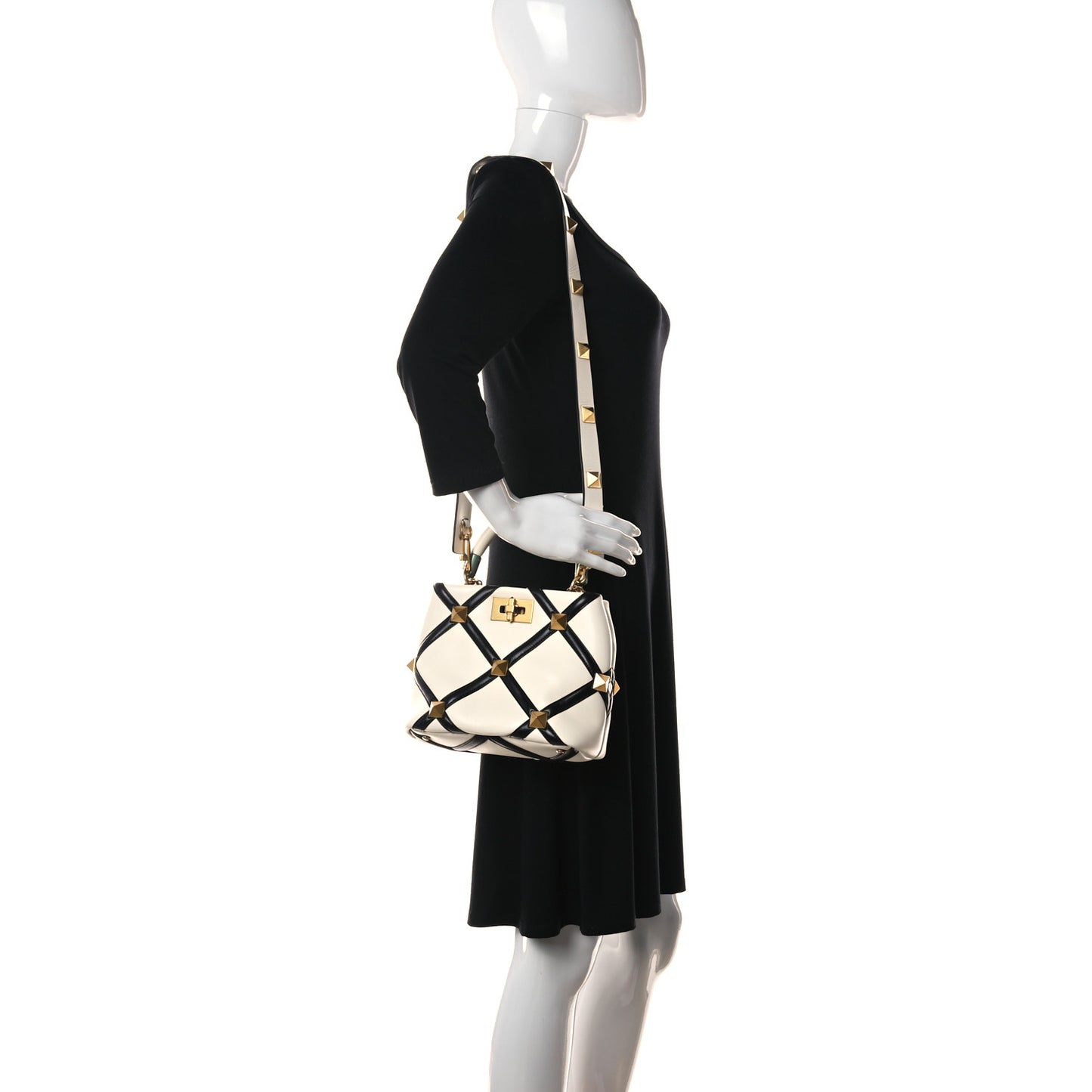 Nappa Small Roman Stud The Handle Bag Ivory Black