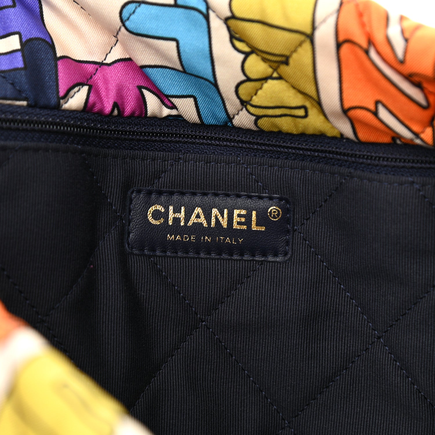 Chanel Printed Fabric Quilted Logo Large Shopping Tote Multicolor 6 of 10