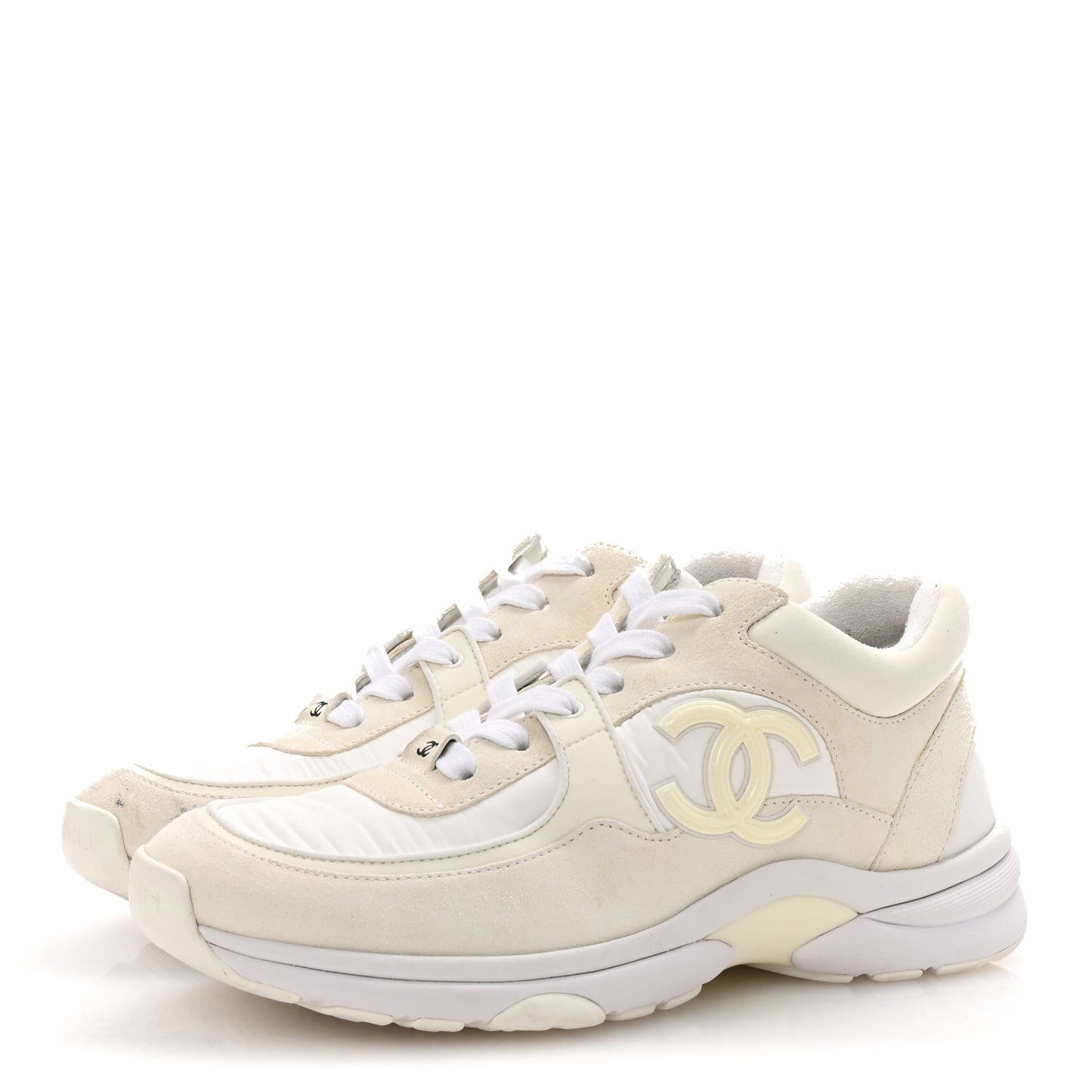 Suede Calfskin Fabric CC Sneakers 38 White