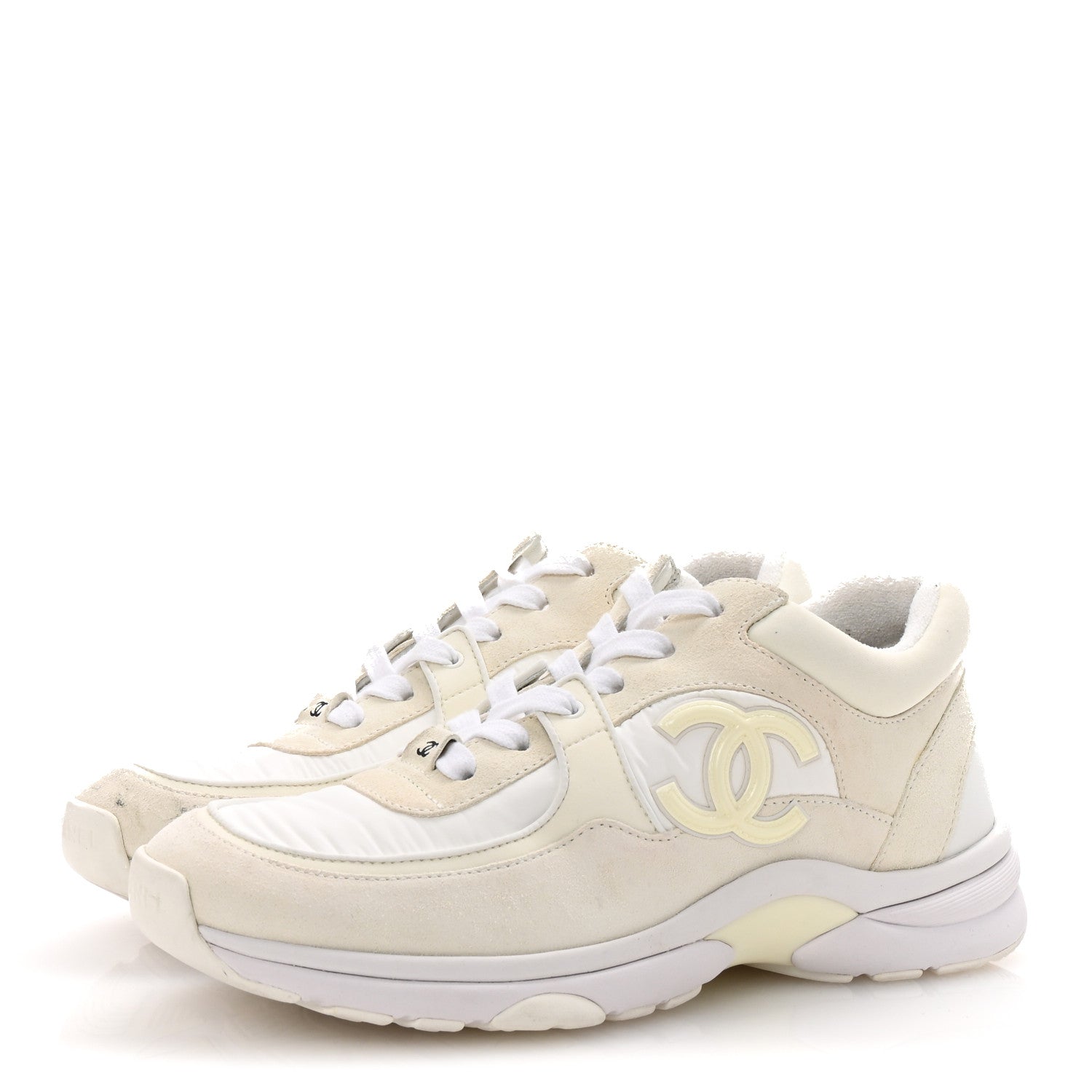 Chanel Suede Calfskin Fabric CC Sneakers 38 White 4 of 9