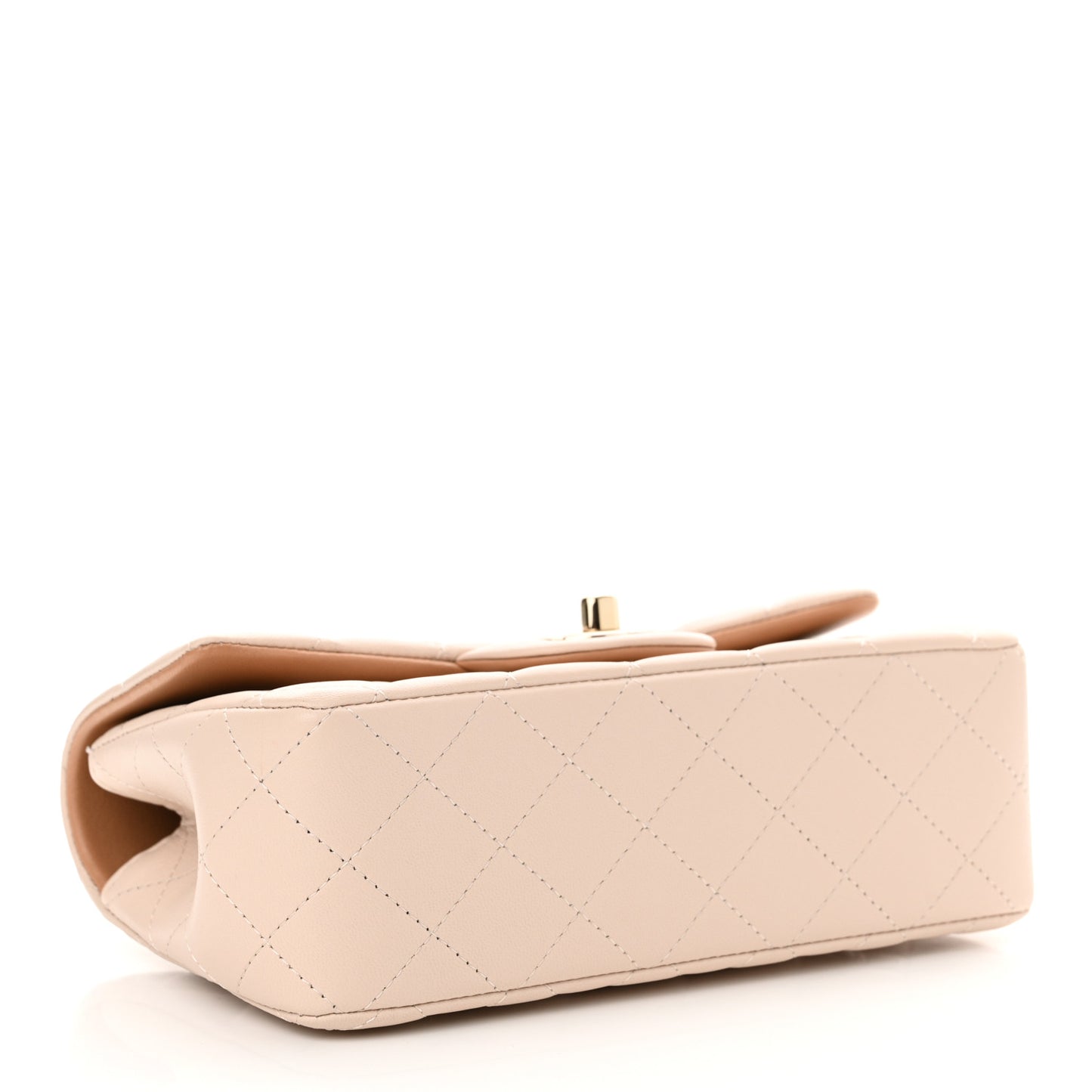 Lambskin Quilted Bi-Color Mini Top Handle Rectangular Flap Ecru Dark Beige