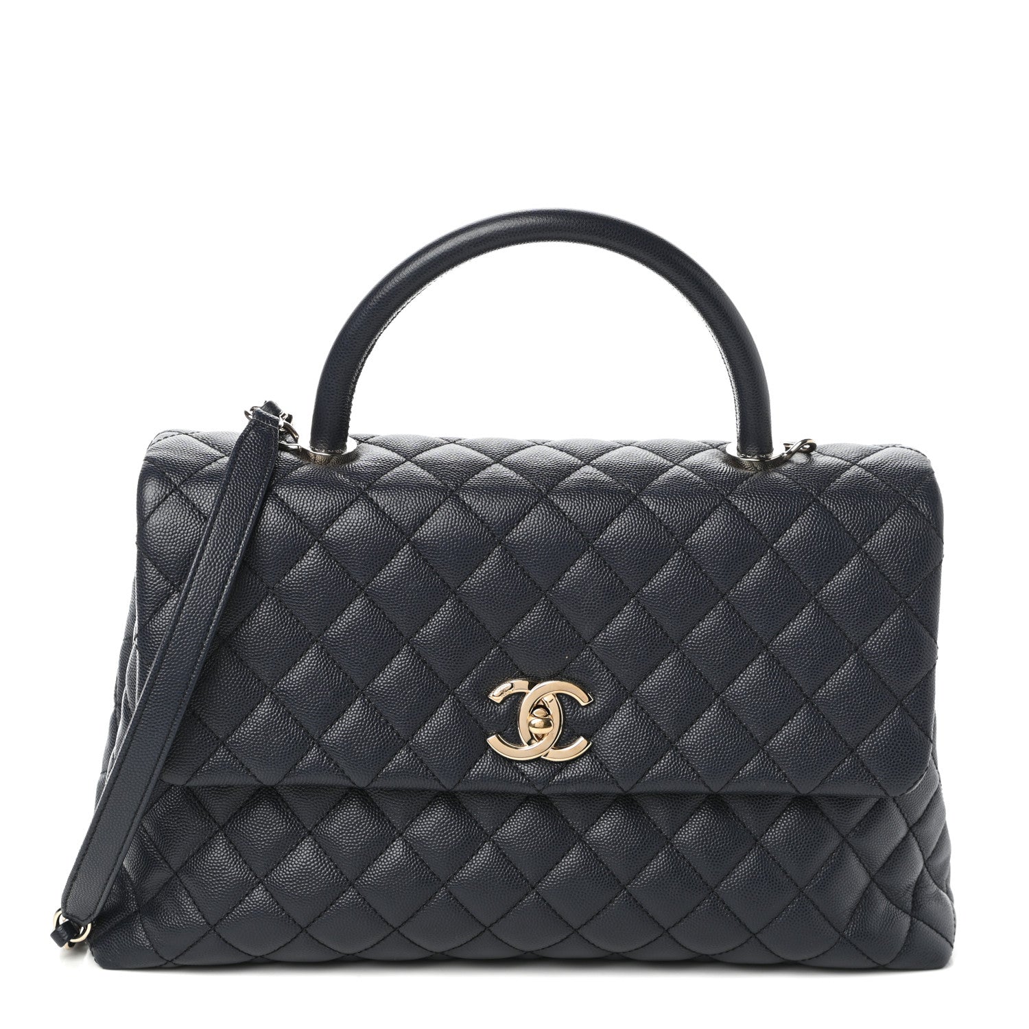 Chanel Caviar Quilted Medium Coco Handle Flap Navy Blue 1 of 10