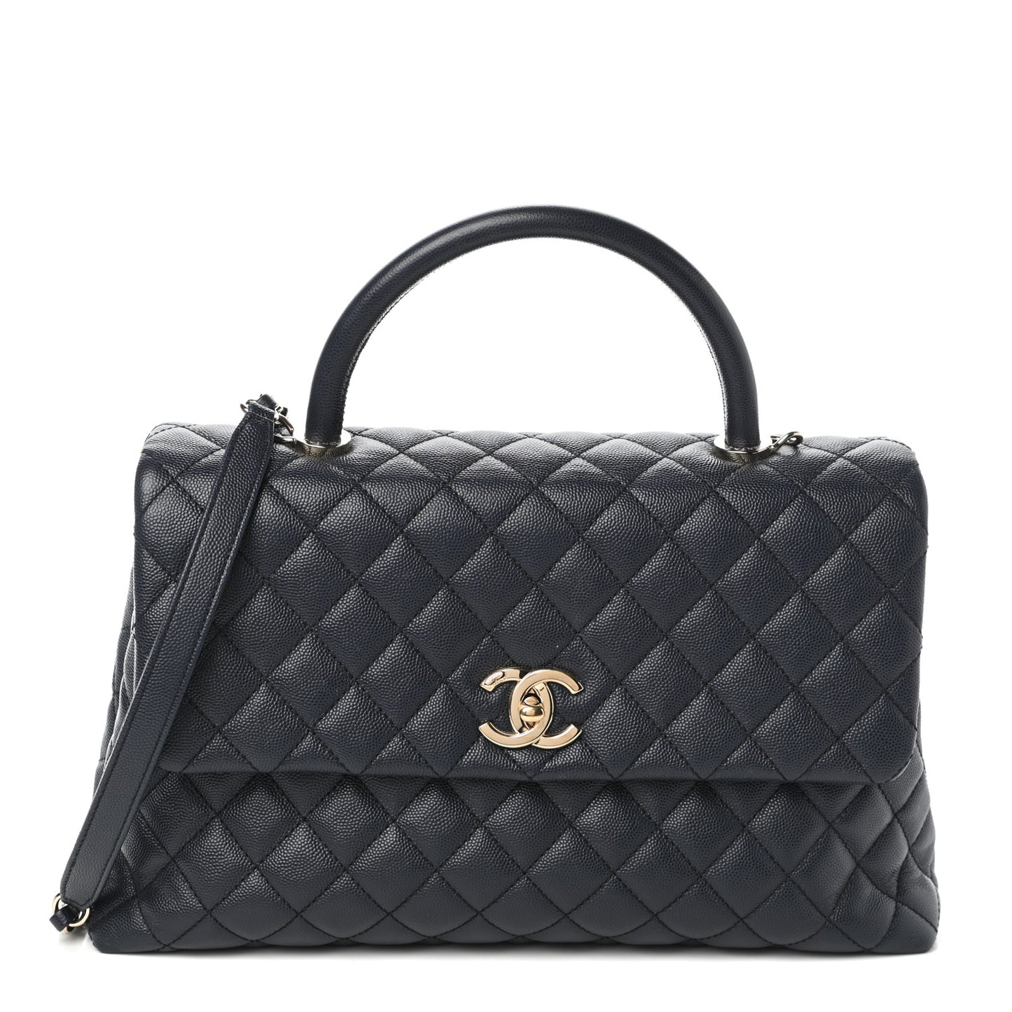 Caviar Quilted Medium Coco Handle Flap Navy Blue
