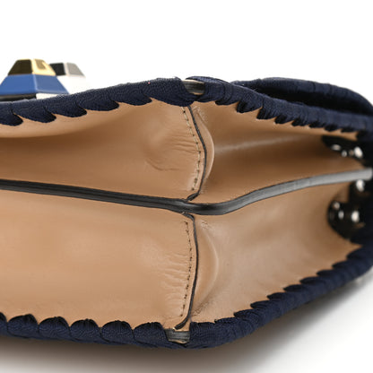 Fendi Vitello Liberty Lucido Ribbon Lace Up Studded Small Kan I Shoulder Bag Cuoio Navy 9 of 12