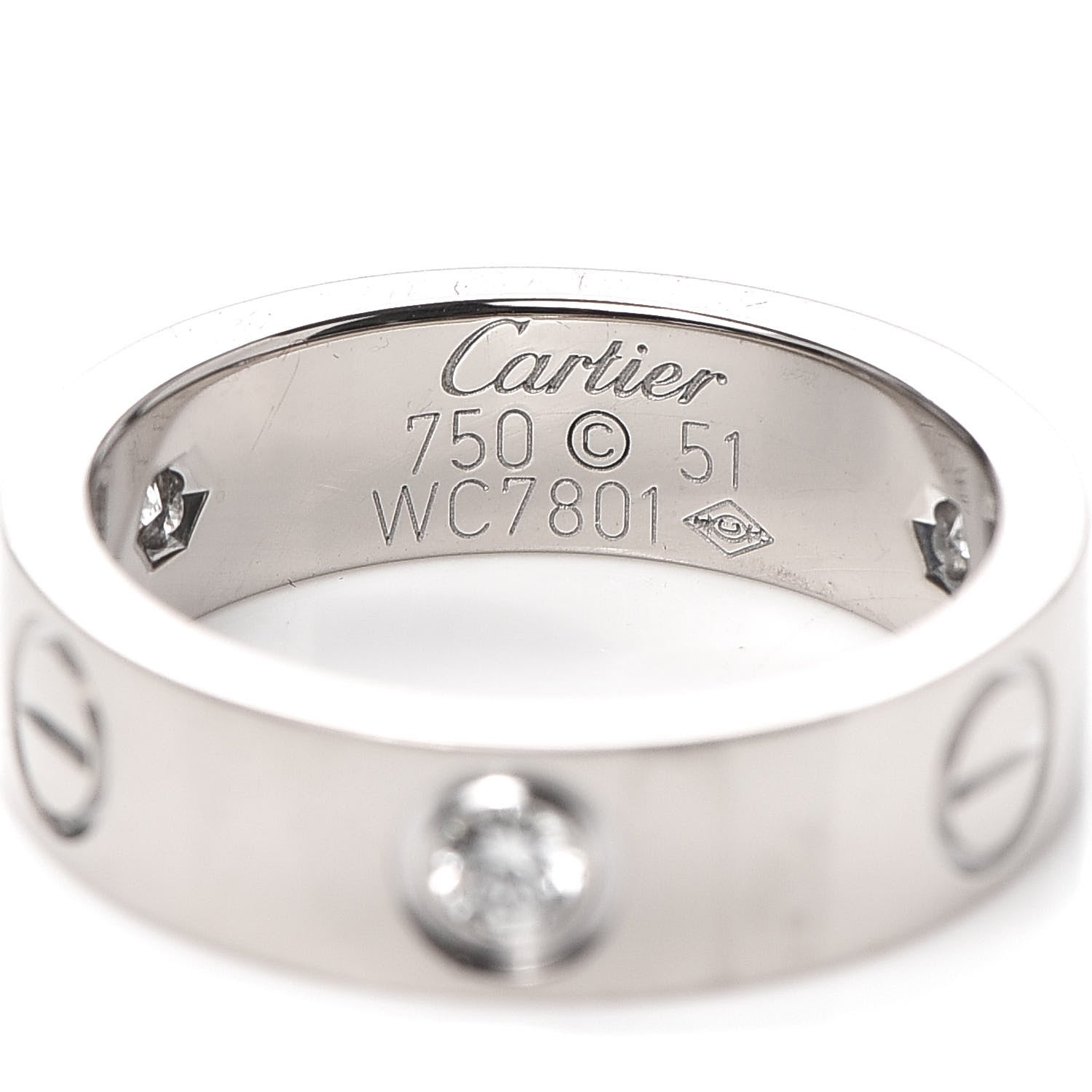 Cartier 18K White Gold 3 Diamond 5.5mm LOVE Ring 51 5.75 4 of 4