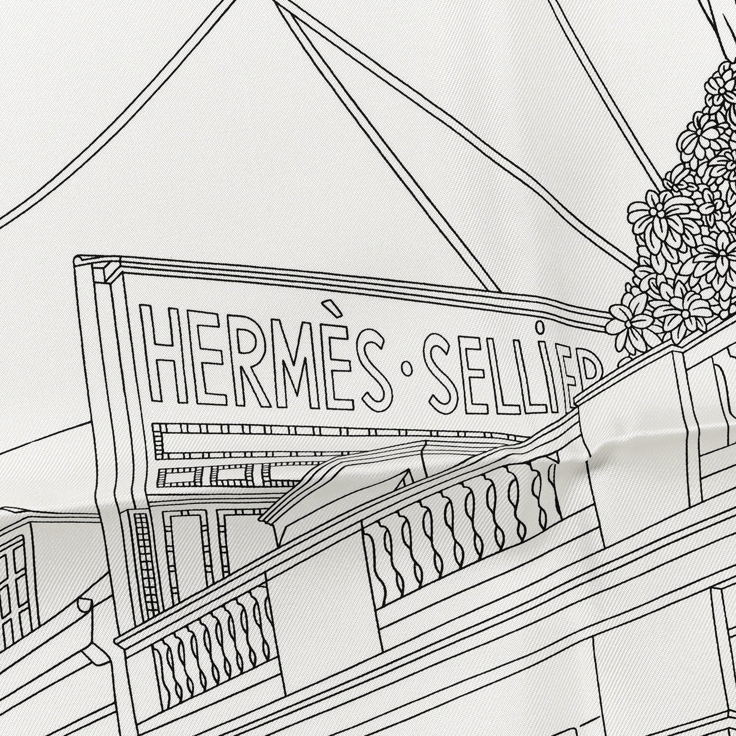 Hermes Silk Flagship Scarf 90 White Black Gris 5 of 7