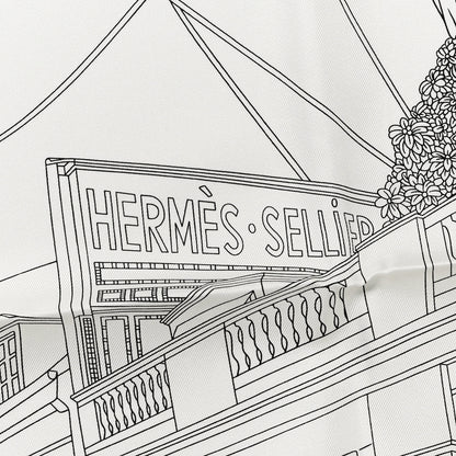 Hermes Silk Flagship Scarf 90 White Black Gris 5 of 7