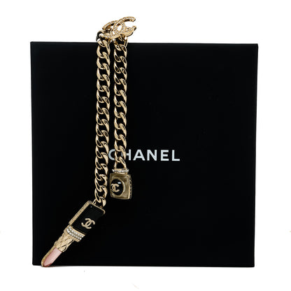 Chanel Metal Strass Pearl Lipstick Necklace Pink Gold 5 of 5