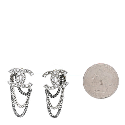 Chanel Crystal Chain CC Earrings Silver 2 of 5