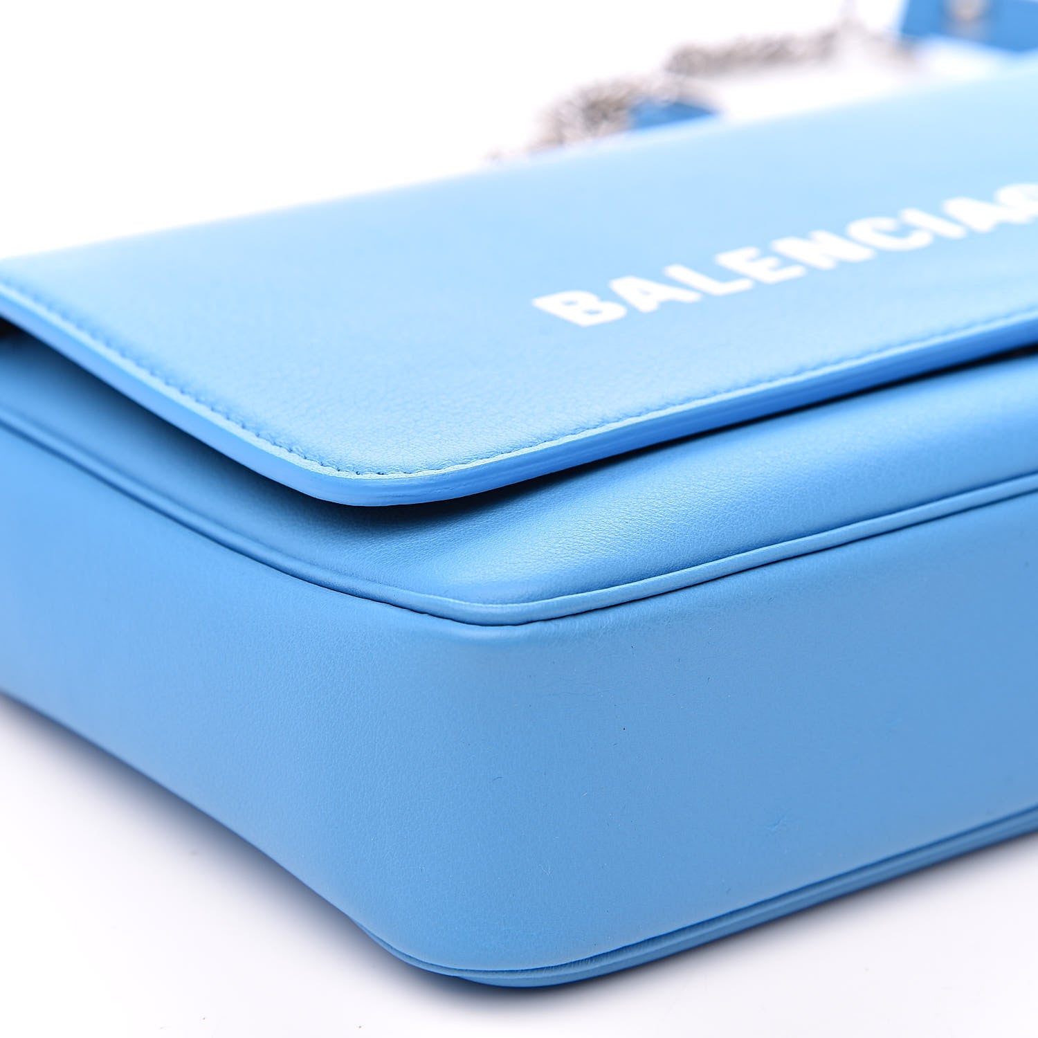 Balenciaga Pebbled Calfskin Logo Everyday Flap Chain Wallet Bright Bleu 7 of 12