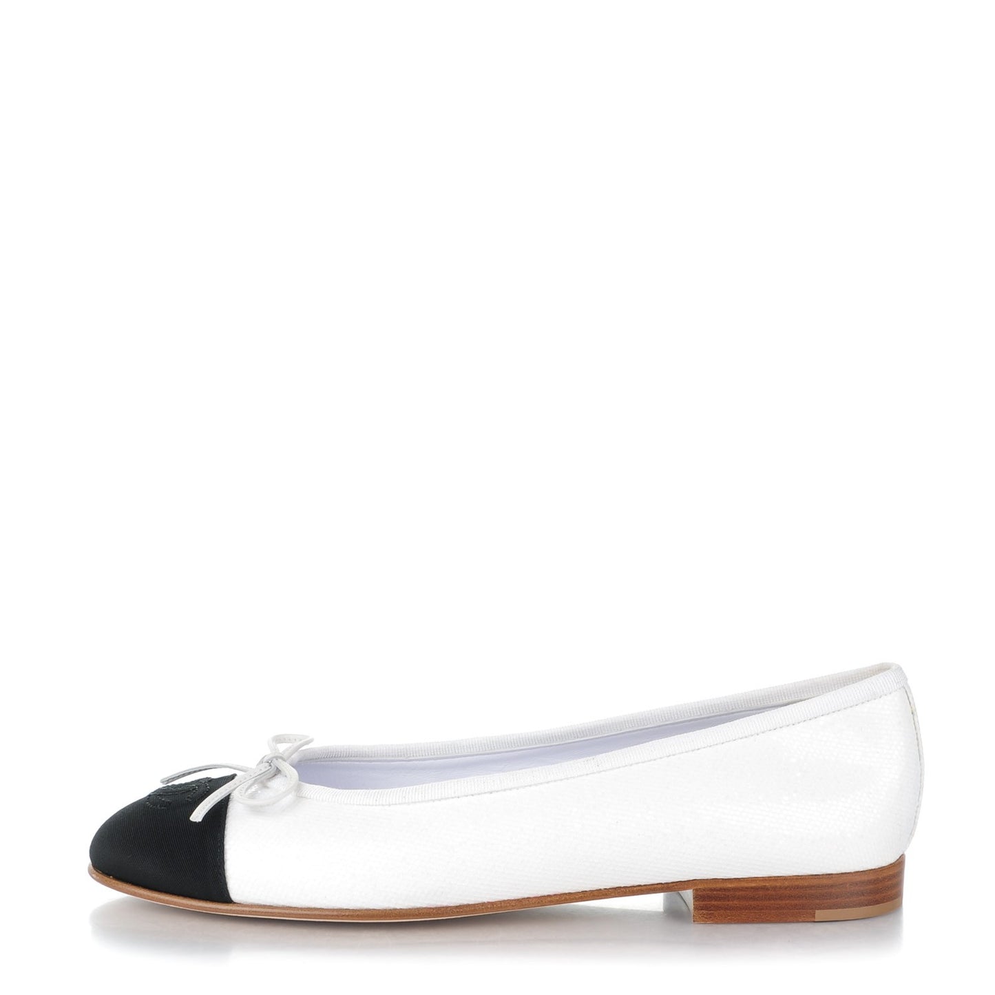 Fabric Glitter Cap Toe CC Ballerina Flats 38 White Black