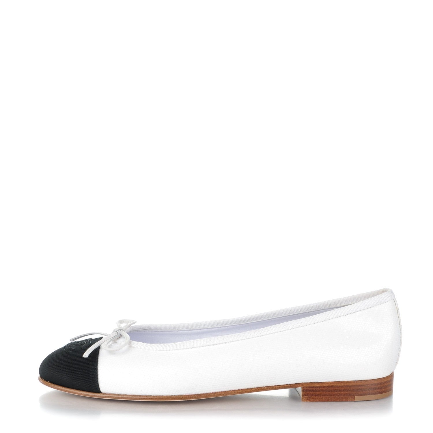 Chanel Fabric Glitter Cap Toe CC Ballerina Flats 38 White Black 1 of 9