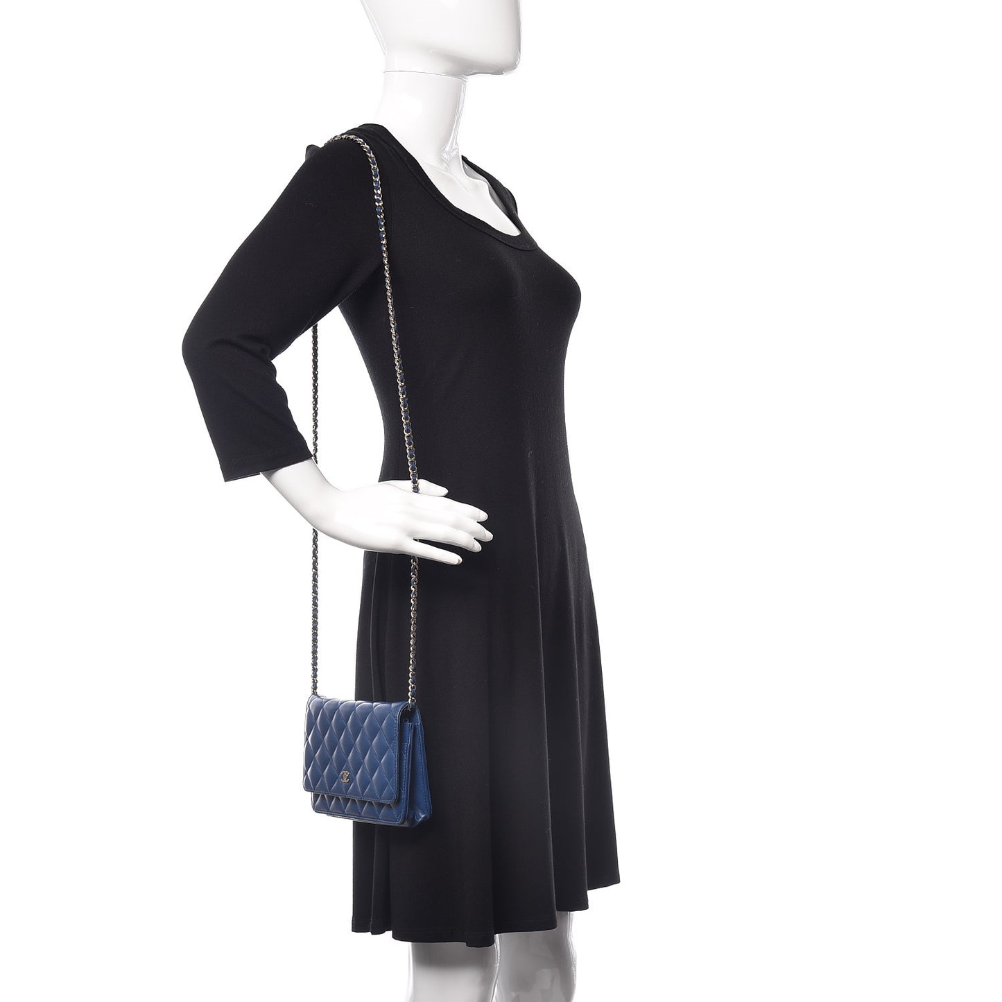 Lambskin Quilted Wallet On Chain WOC Dark Blue