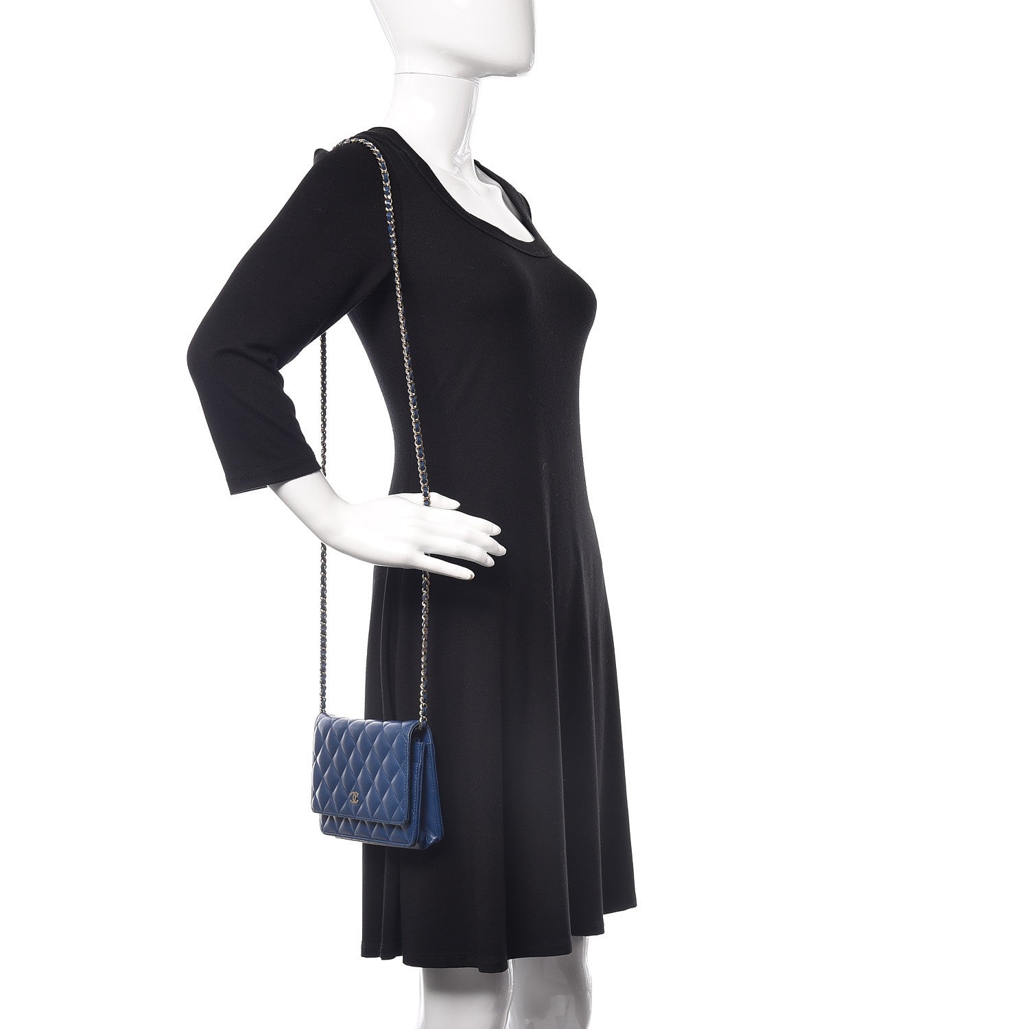 Chanel Lambskin Quilted Wallet On Chain WOC Dark Blue 2 of 15