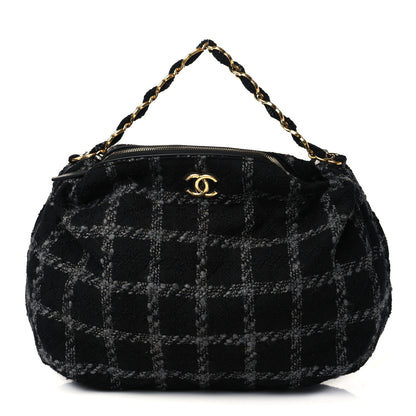 Chanel Tweed Maxi Chain Hobo Black Gray 1 of 9