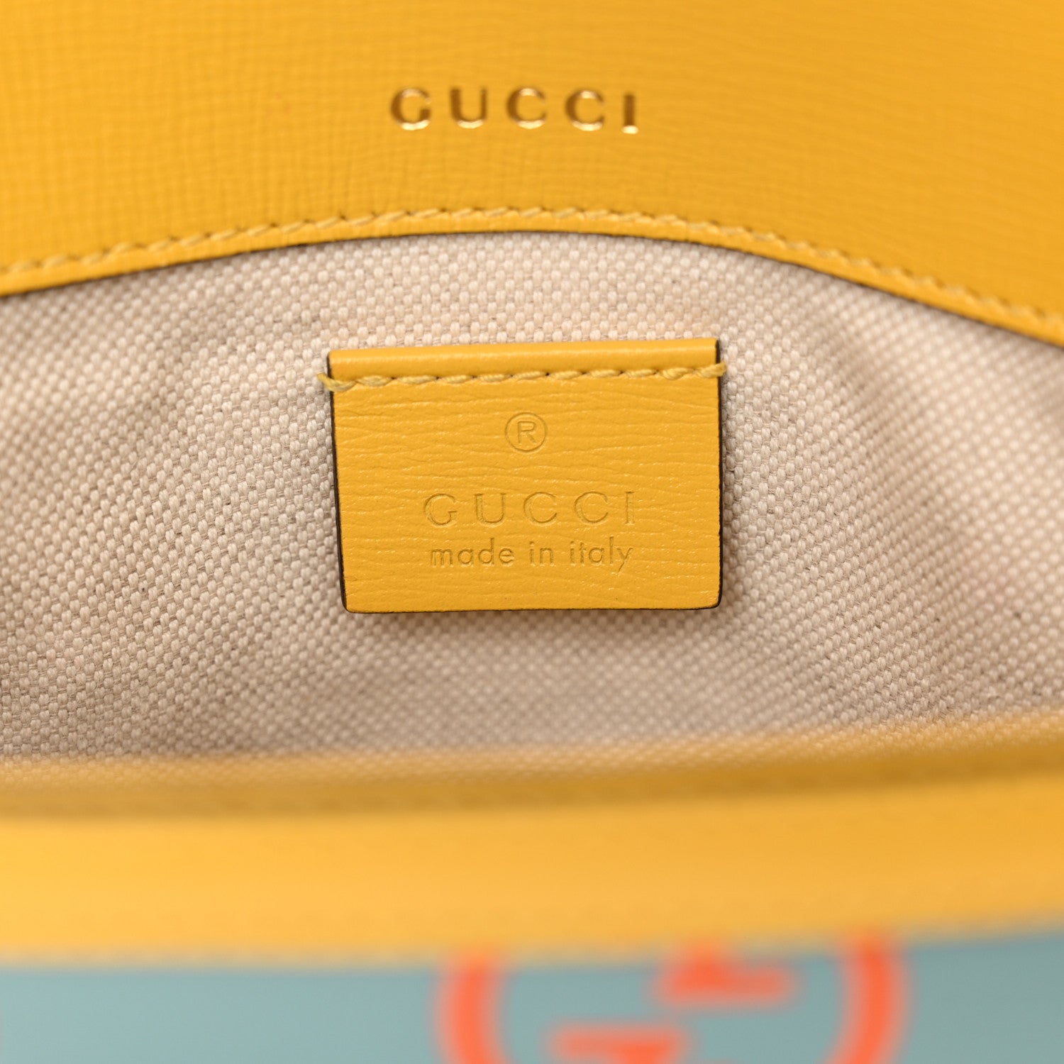 Gucci Azalea Calfskin GG Monogram Bi-Color Debossed Mini Horsebit 1955 Shoulder Bag Dusty Azure Stone Topaz Deep Orange 6 of 19