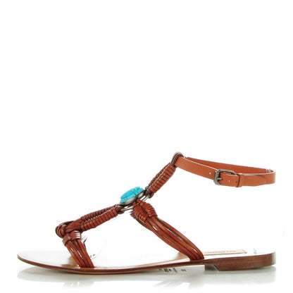 Valentino Garavani Calfskin Buffalo Turquoise Scarab Flat Sandals 36.5 Alba 1 of 6