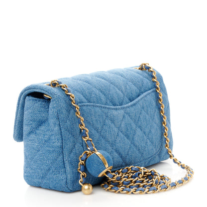 Chanel Denim Quilted Mini Pearl Crush Rectangular Flap Blue 3 of 11