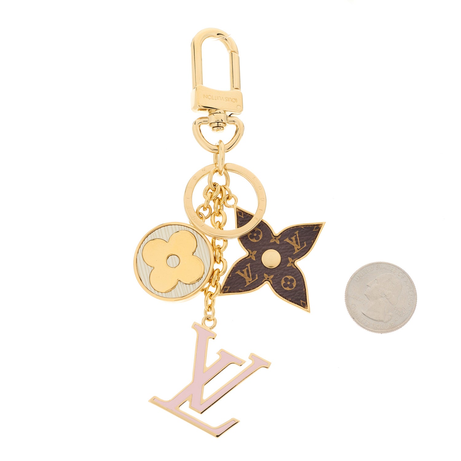 Louis Vuitton Metal Monogram Epi Spring Street Bag Charm Key Holder Gold 2 of 7