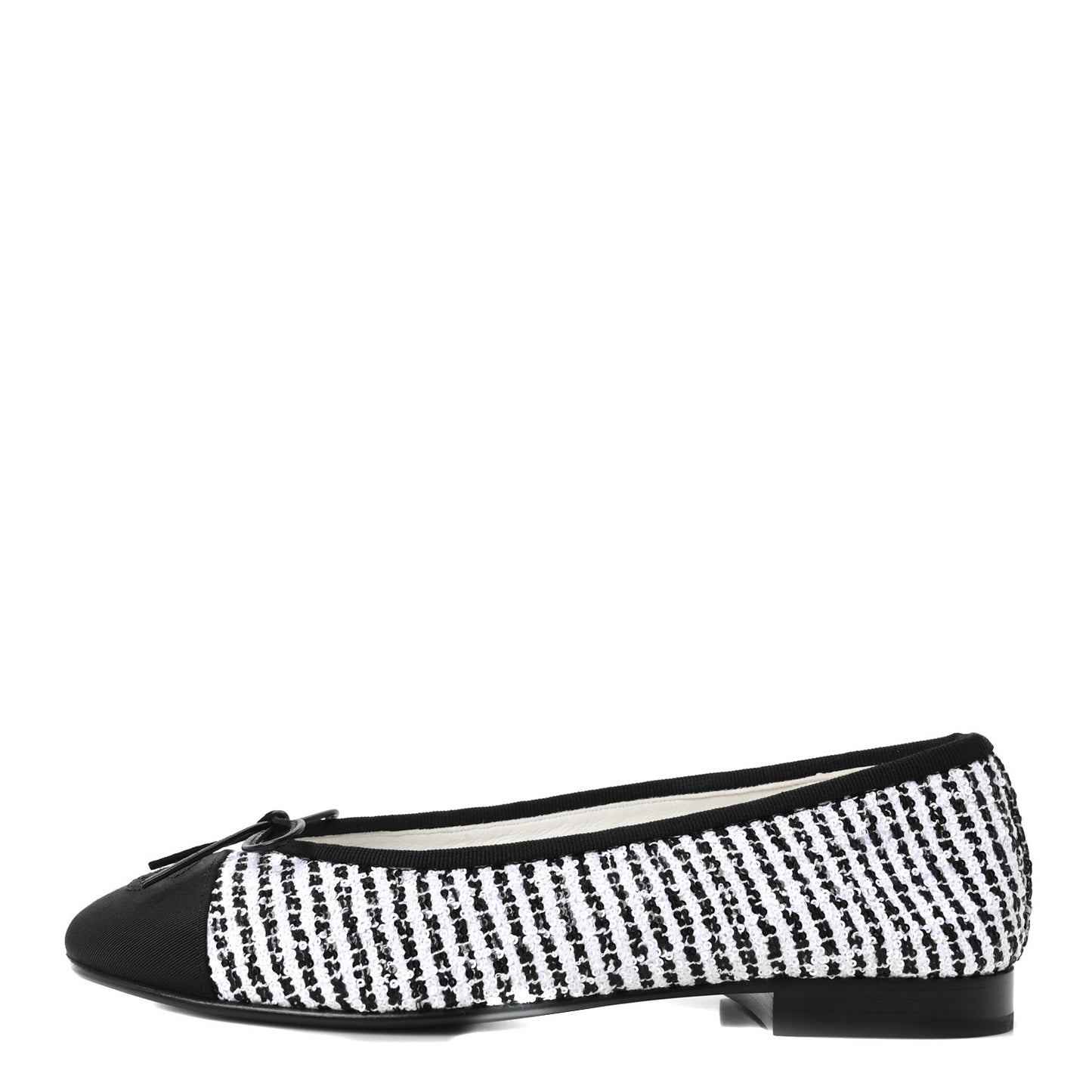 Tweed Sequin Grosgrain Cap Toe Ballerina Flats 36.5 Black White