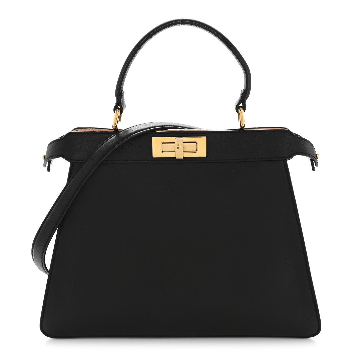 Fendi Vitello Seta Shiny Nappa Medium Peekaboo I SEE U Satchel Black Light Rose 1 of 15