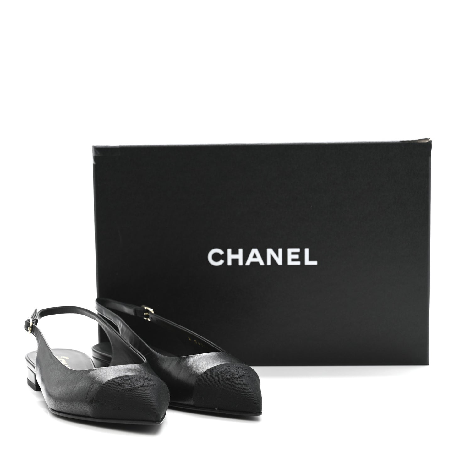 Goatskin Grosgrain Pointed Toe CC Slingback Flats 37 Black