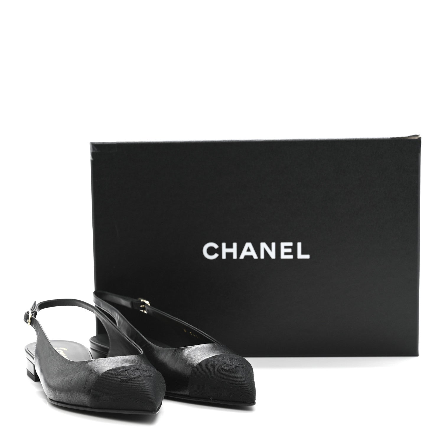 Chanel Goatskin Grosgrain Pointed Toe CC Slingback Flats 37 Black 11 of 11