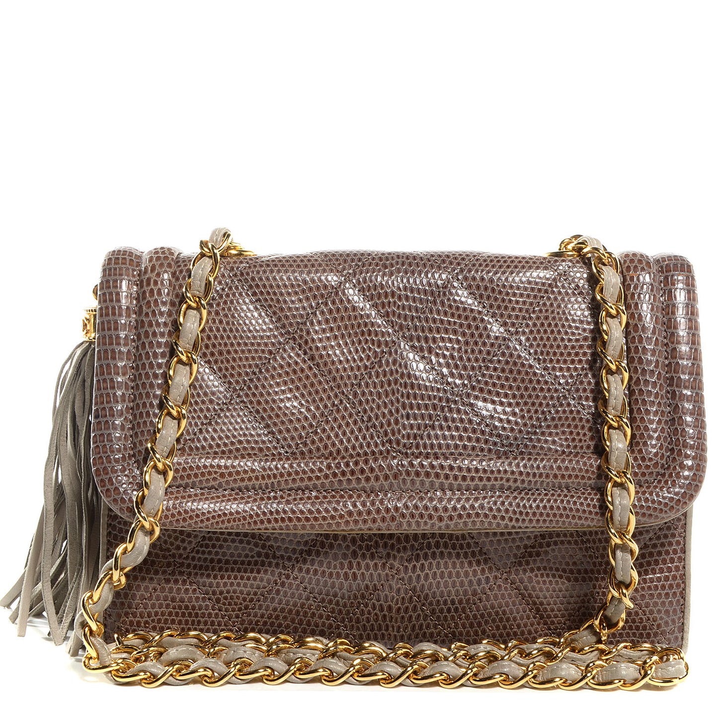 Lizard Tassel Flap Bag Light Brown