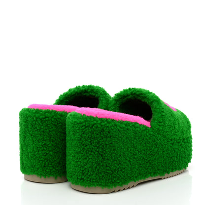 Gucci Shearling Interlocking G Womens Elea Platform Slide Wedge Sandals 38.5 Green Fluo Fuxia Fluo 4 of 10