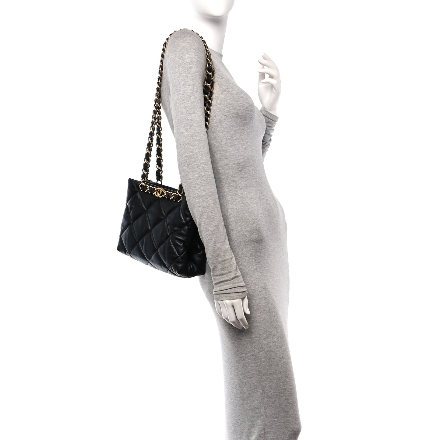 Lambskin Quilted Small Shopping Bag Black