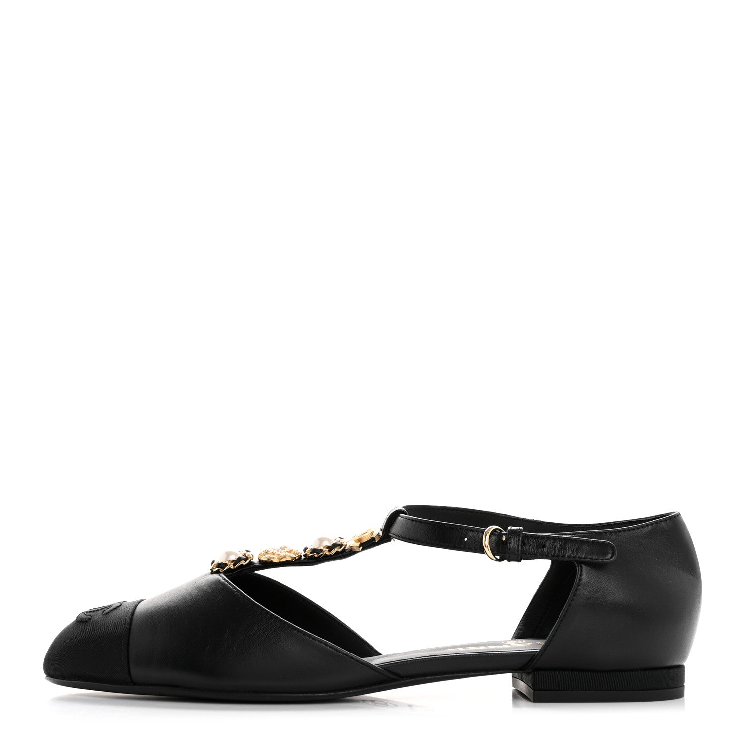 Chanel Lambskin Grosgrain Cap Toe Pearl CC Mary Jane Flats 40 Black 1 of 10