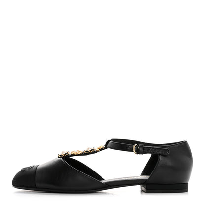 Chanel Lambskin Grosgrain Cap Toe Pearl CC Mary Jane Flats 40 Black 1 of 10