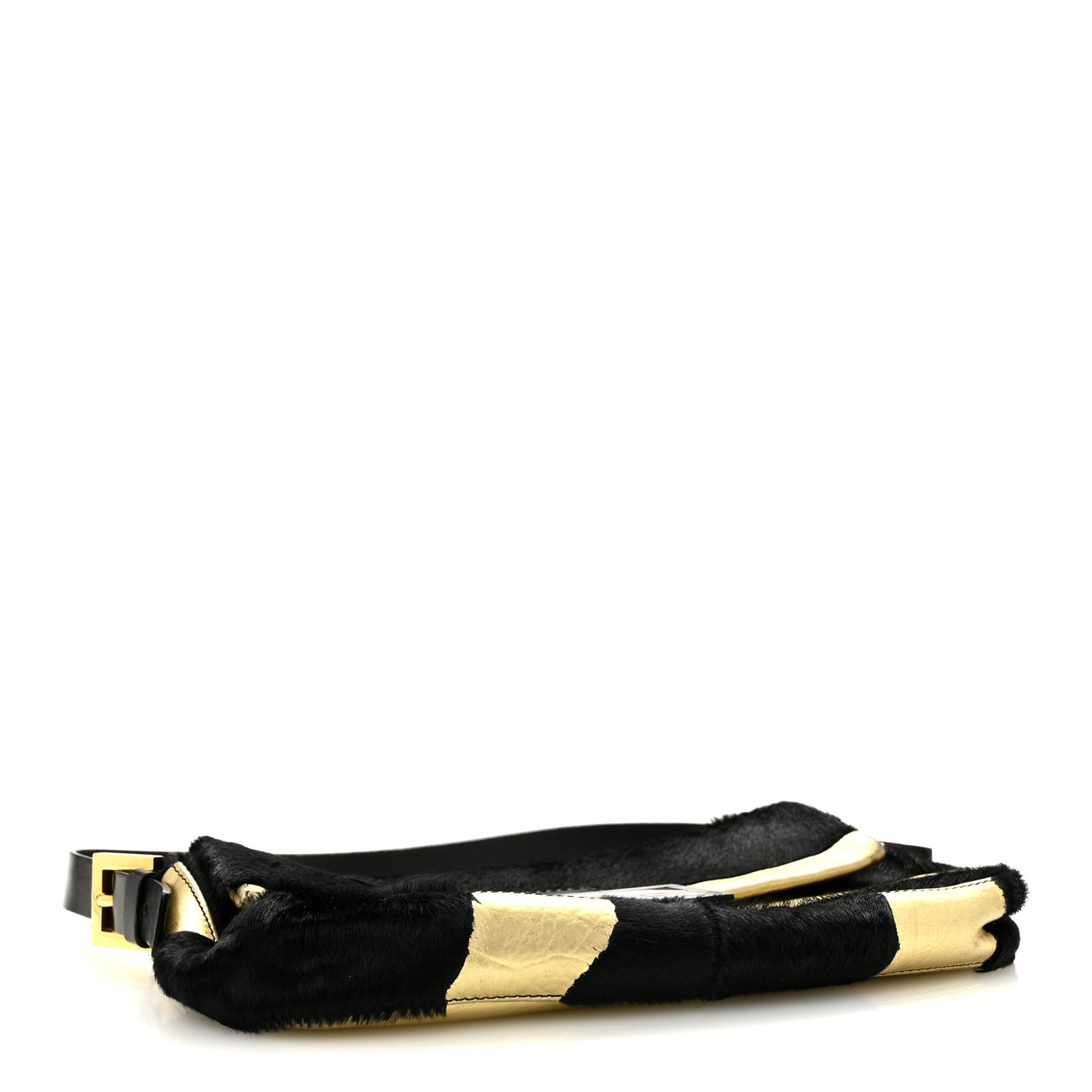Metallic Calfskin Calf Hair Baguette Black Gold