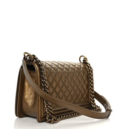 Chanel Metallic Crumpled Calfskin Quilted Medium Boy Flap Bronze 2 of 8