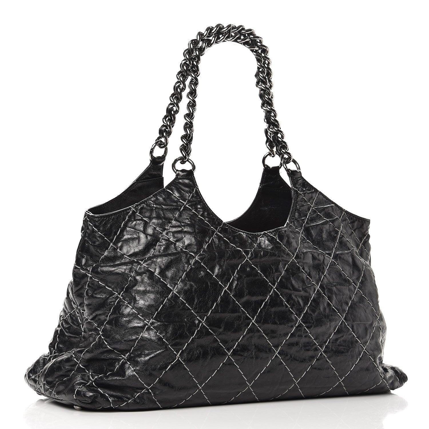 Chanel Glazed Goatskin Double Contrast Stitch Tote Black 3 of 10