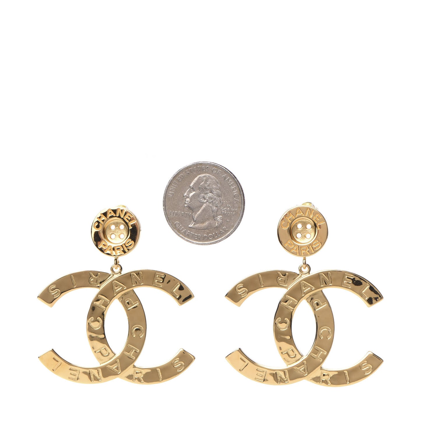 Metal Large Paris Button Earrings Gold