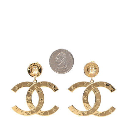 Chanel Metal Large Paris Button Earrings Gold 2 of 5