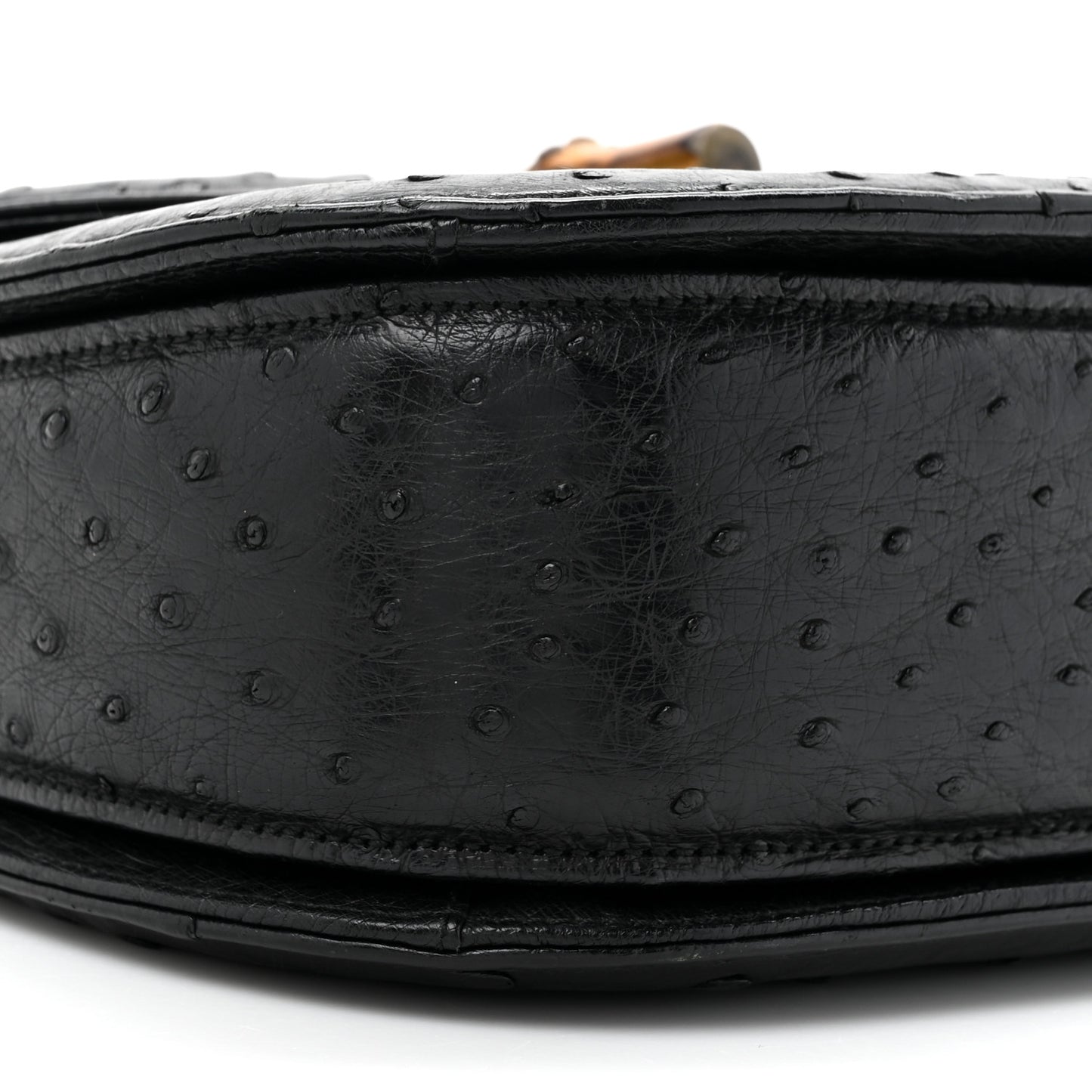 Ostrich Medium Bamboo Top Handle Bag Black