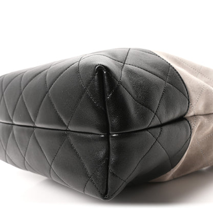 Chanel Suede Calfskin Shiny Lambskin Quilted Coco Base Shopping Bag Grey Black 10 of 11