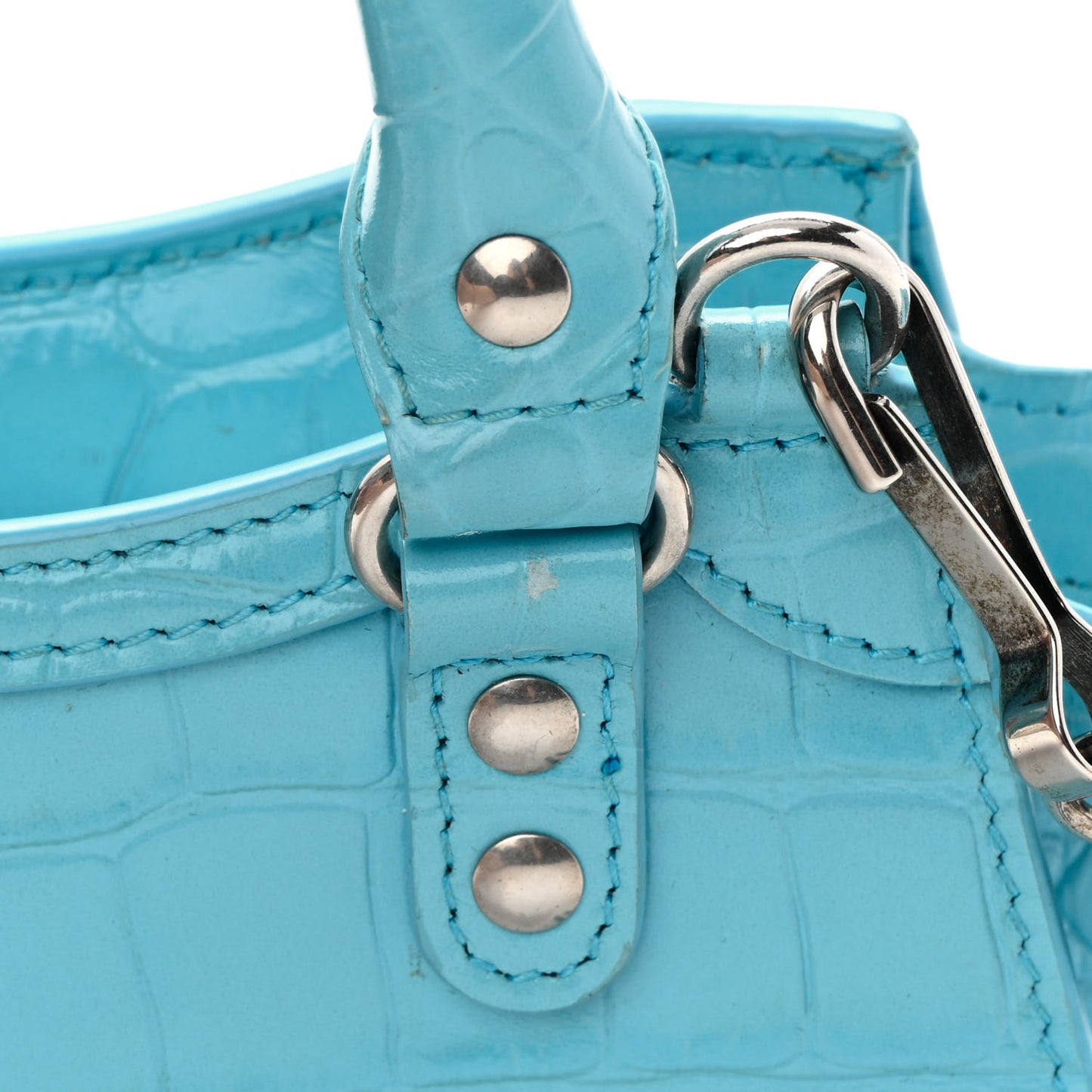 Calfskin Crocodile Embossed Neo Classic Silver Hardware Nano City Crossbody Azur