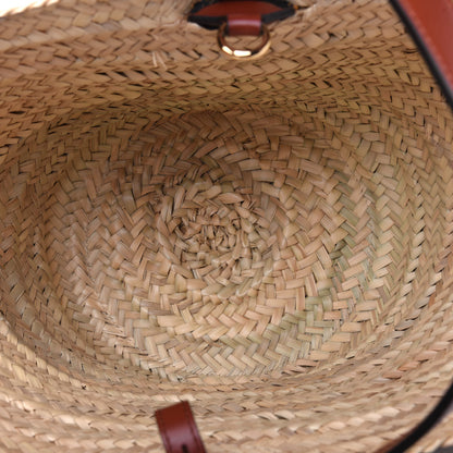Chloe Smooth Calfskin Raffia Little Horses Medium Panier Basket Black Yellow 6 of 20