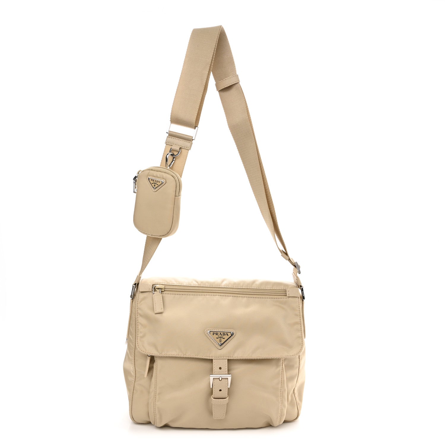 Prada Re-Nylon Vela Saffiano Pocket Single Buckle Messenger Shoulder Bag Deserto 1 of 10