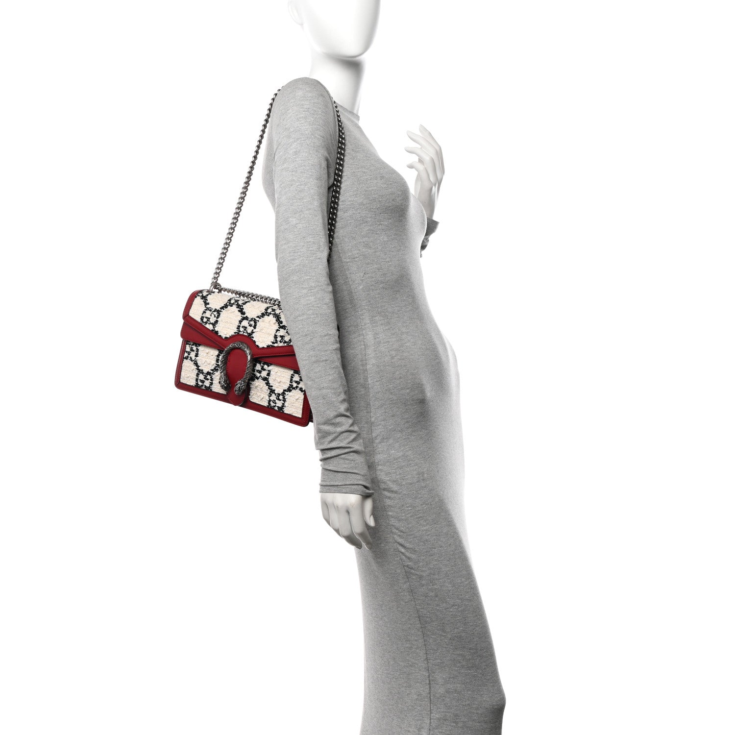 Gucci Tweed GG Monogram Small Dionysus Shoulder Bag White Black Romantic Cherry 3 of 12